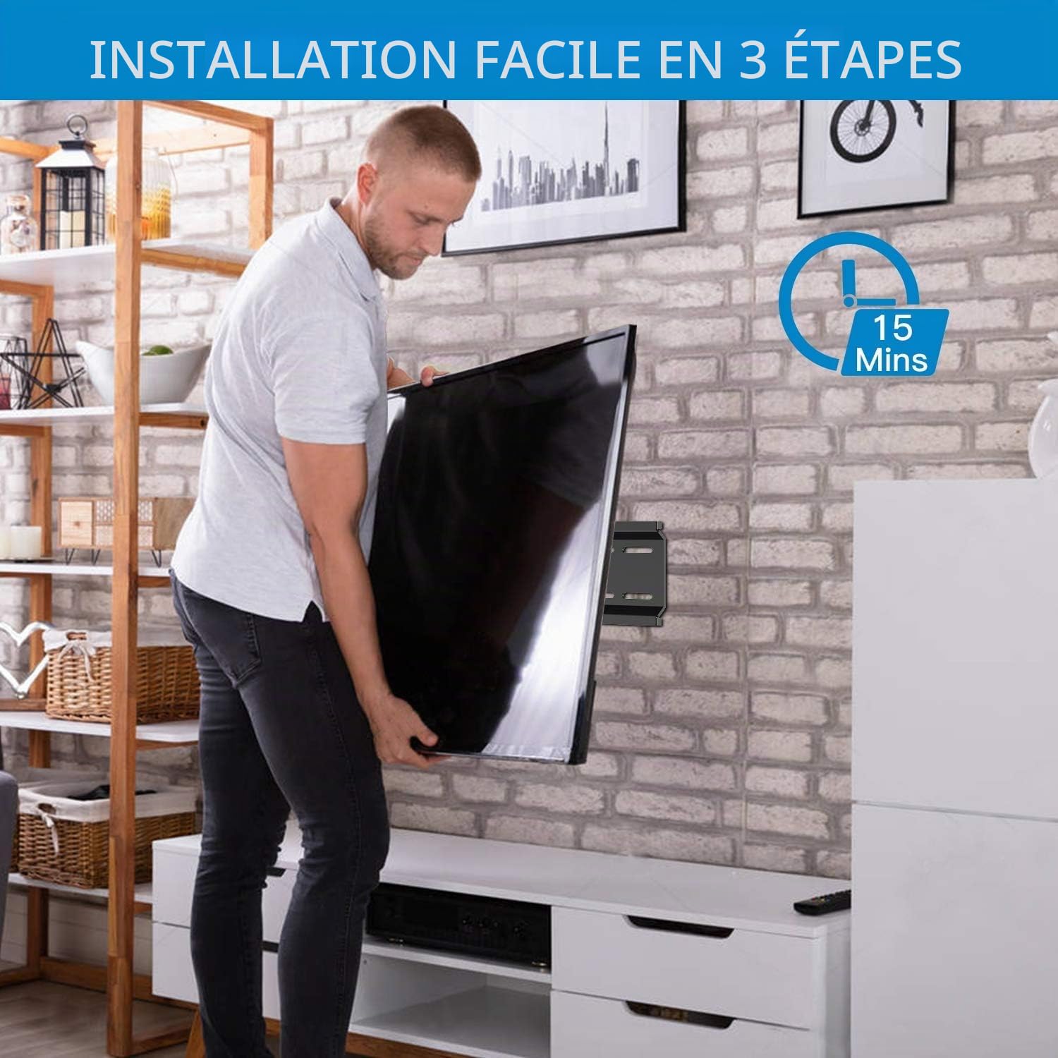 Support Mural TV pour la Plupart des téléviseurs Plats & incurvés LCD, OLED de 26-75 Pouces - Support TV avec VESA Max de 400x400mm Capacité Max de 52 kg