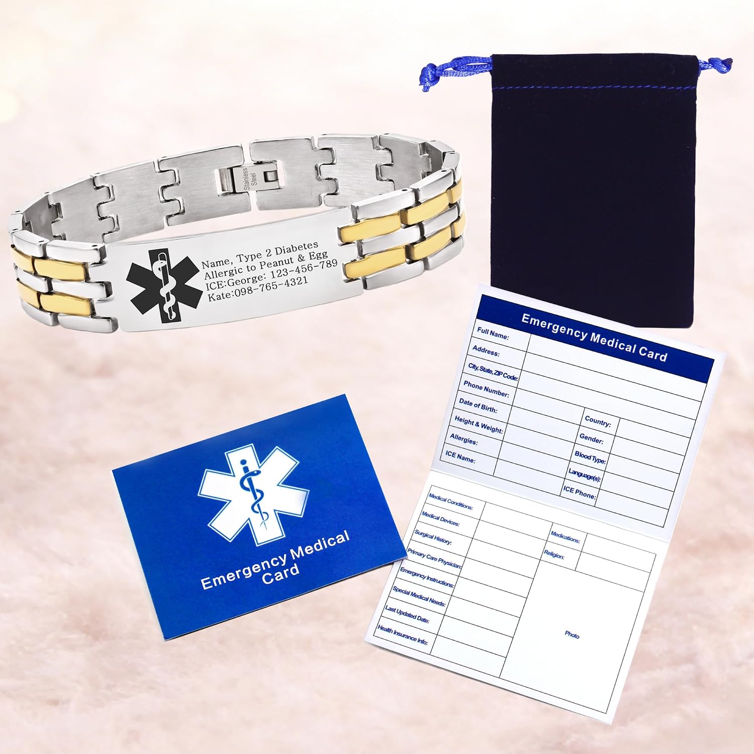 Men’s Custom Medical Alert Bracelet – Premium Stainless Steel, Lightweight, Waterproof, Hypoallergenic, Comfortable for Daily, Travel, Outdoor, Sports, and Active Lifestyle