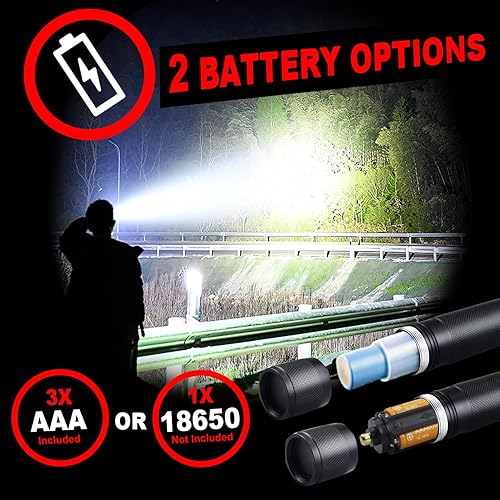 Miniatura 6 de Paquete de 2 linternas tácticas LED, linternas superbrillantes de 1000 lúmenes, luz de flash de mano de alta intensidad con 5 modos, enfoque