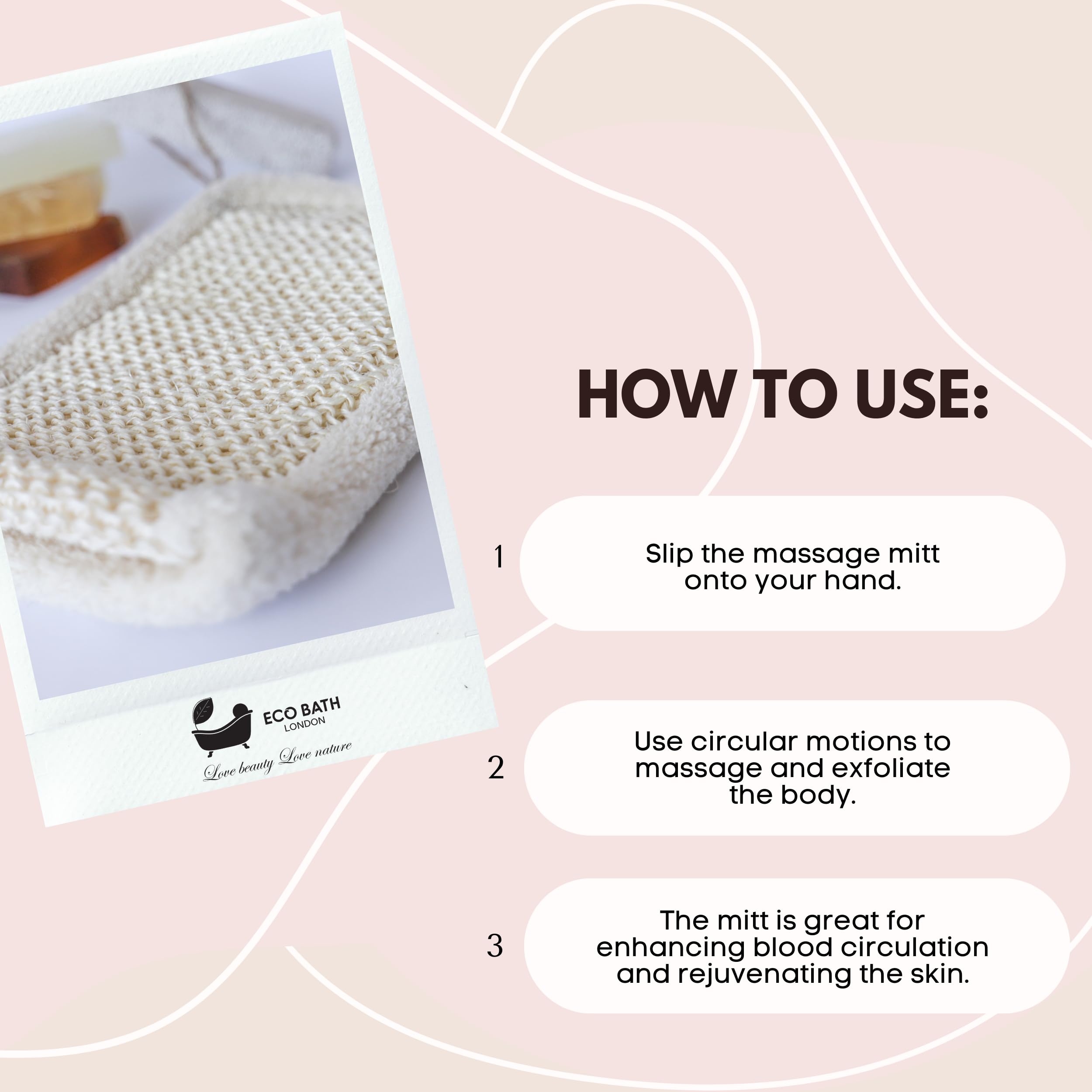 Eco Bath London Guante de masaje de bambú y algodón, guante exfoliante hecho a mano de primera calidad para exfoliación corporal, guante exfoliante para piel suave, algodón natural y bambú