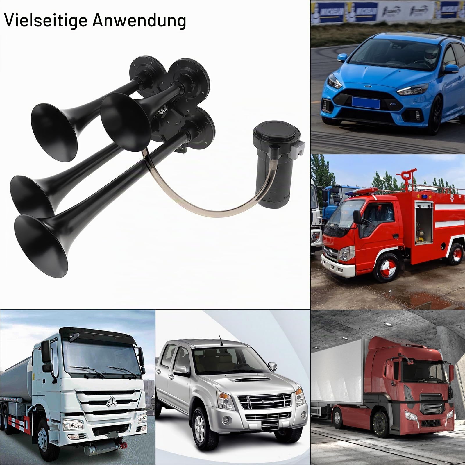Zughorn-Set, 4-Trompeten-Lufthorn-Set, super lautes 12 V und 185 dB Zughorn aus Luft für Trucks, 4-Trompeten-Lufthorn mit Kompressor für Fahrzeuge