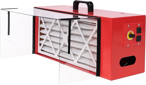 LuckyNotePortable Tabletop dust Collector,Maximum Air Flow 725CFM; Each Fan Runs on a 110V Variable Speed Motor; Total Running Amps 1.29AMPS, Red Color