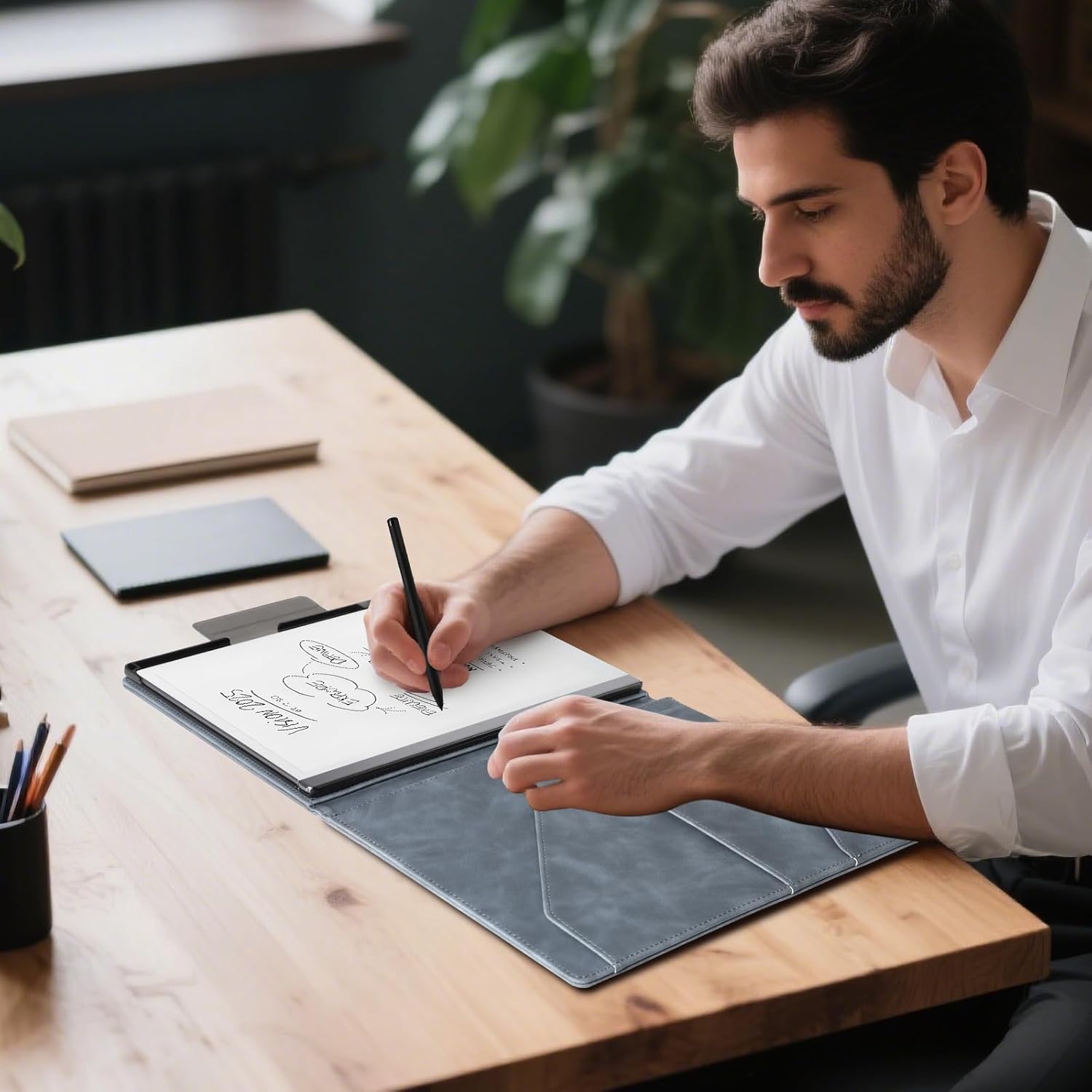 CoBak Premium PU Leather Case for 10.3" Remarkable 2 Tablet (2020) - Folder Design, Slim Hard Shell with Pen Holder,Navy Blue