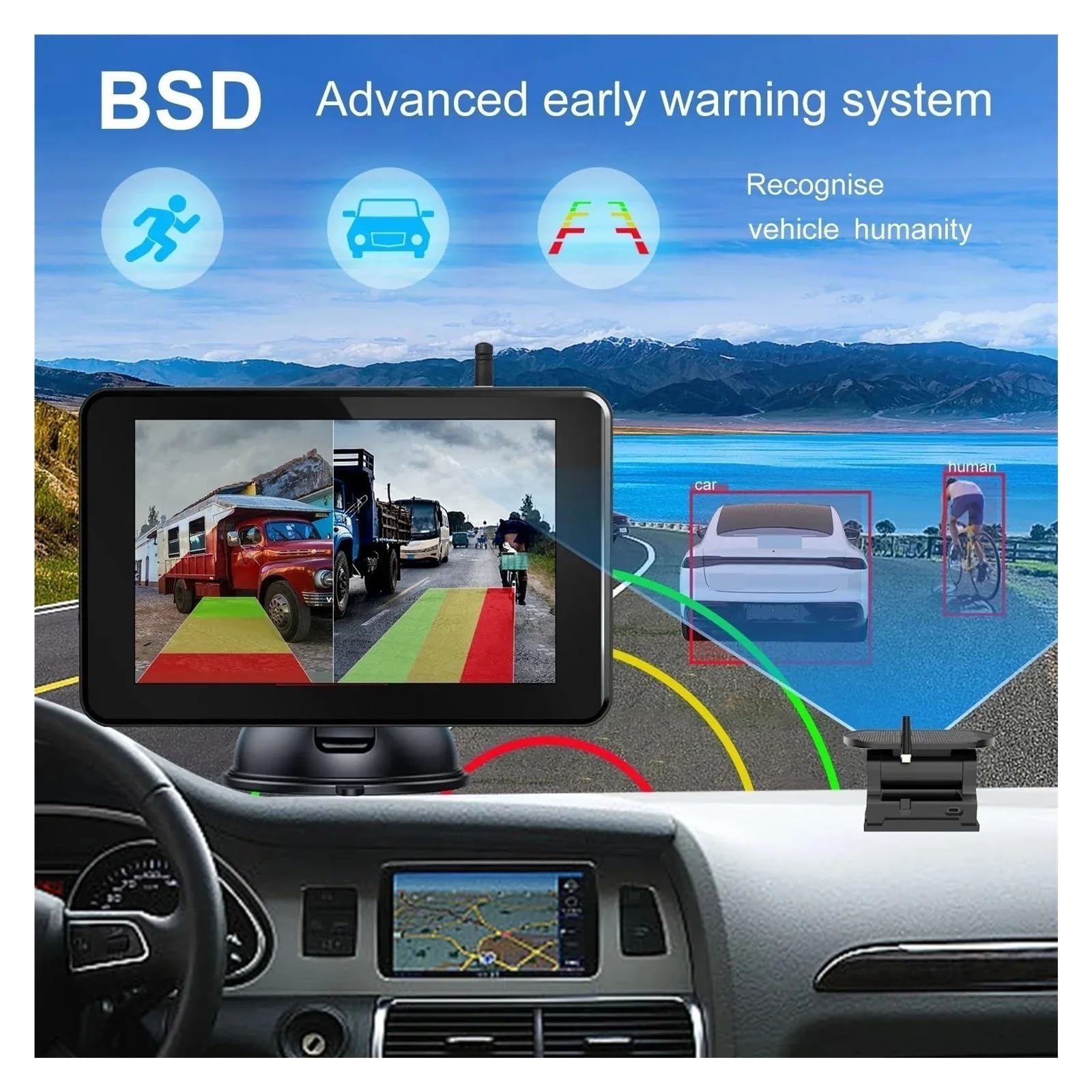 Telecamera Backup Wireless Con Ricarica Solare Magnetica Wifi Con Registratore DVR Da 5 Pollici Allarme Punto Cieco BSD Per Camion Rimorchio Telecamera Retromarcia