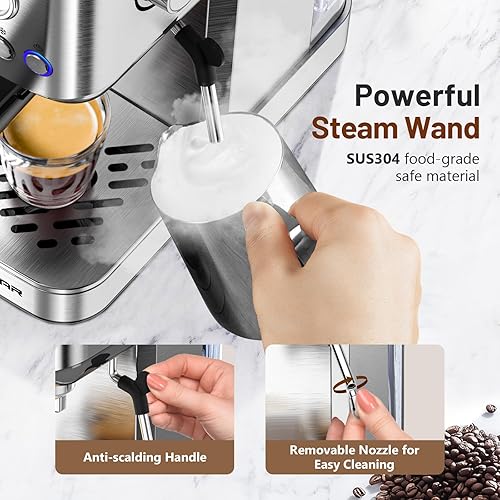 Miniatura 5 de KEENSTAR Máquina de café expreso de 20 bares, cafetera de café espresso en frío con espumador de leche, máquina de café espresso semiautomática