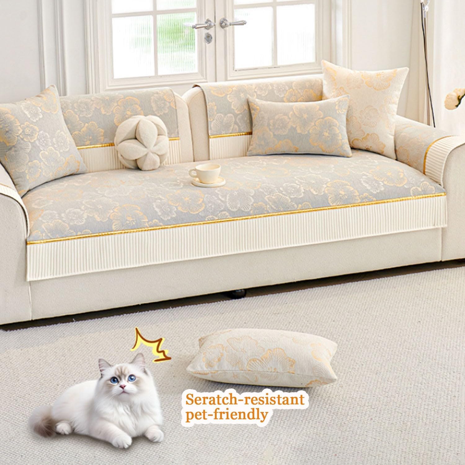 Non-Slip Couch Cover, New Sofa Washable - Soft Chenille Fabric Covers 1 2 3 Seater, Seat Slipcovers Furniture Protector for Living Room(Grey,90 * 240cm)