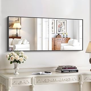 KOCUUY Black Mirror 20x48 Inch, Metal Framed Mirror for Bedroom, Modern Decorative Wall Mirror for Living Room Bathroom, Hang Horizontal/Vertical