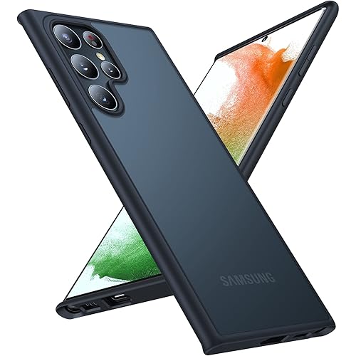 TORRAS Shockproof Designed for Samsung Galaxy S22 Ultra Case, Military Grade Drop Tested Semi-Clear S22 Ultra Case Hard Black Back Soft Edge Slim Thin Protective Galaxy S22 Ultra Case, Black