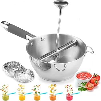 Food Mill Stainless Steel - 3 food grinder Discs - Potato ricer for mashed potatoes - Grain mill hand crank for Mashing, Straining & Grating Fruits & Vegetables - Baby food mill - Bezrat Black