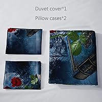 Vista 87 de AILONEN Juego de funda de edredón de rosas rojas tamaño Queen, juego de ropa de cama 3D con rosas rojas aceitadas para niñas, funda de edredón