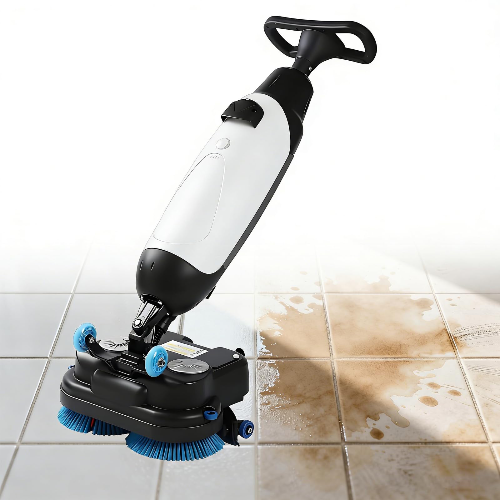 Autolaveuse Verticale et Aspirateur Nettoyeur Sol, Design Compact, Double Brosse Rotative 360°, Nettoyage en Profondeur pour Carrelage et Parquet Blanc-220V