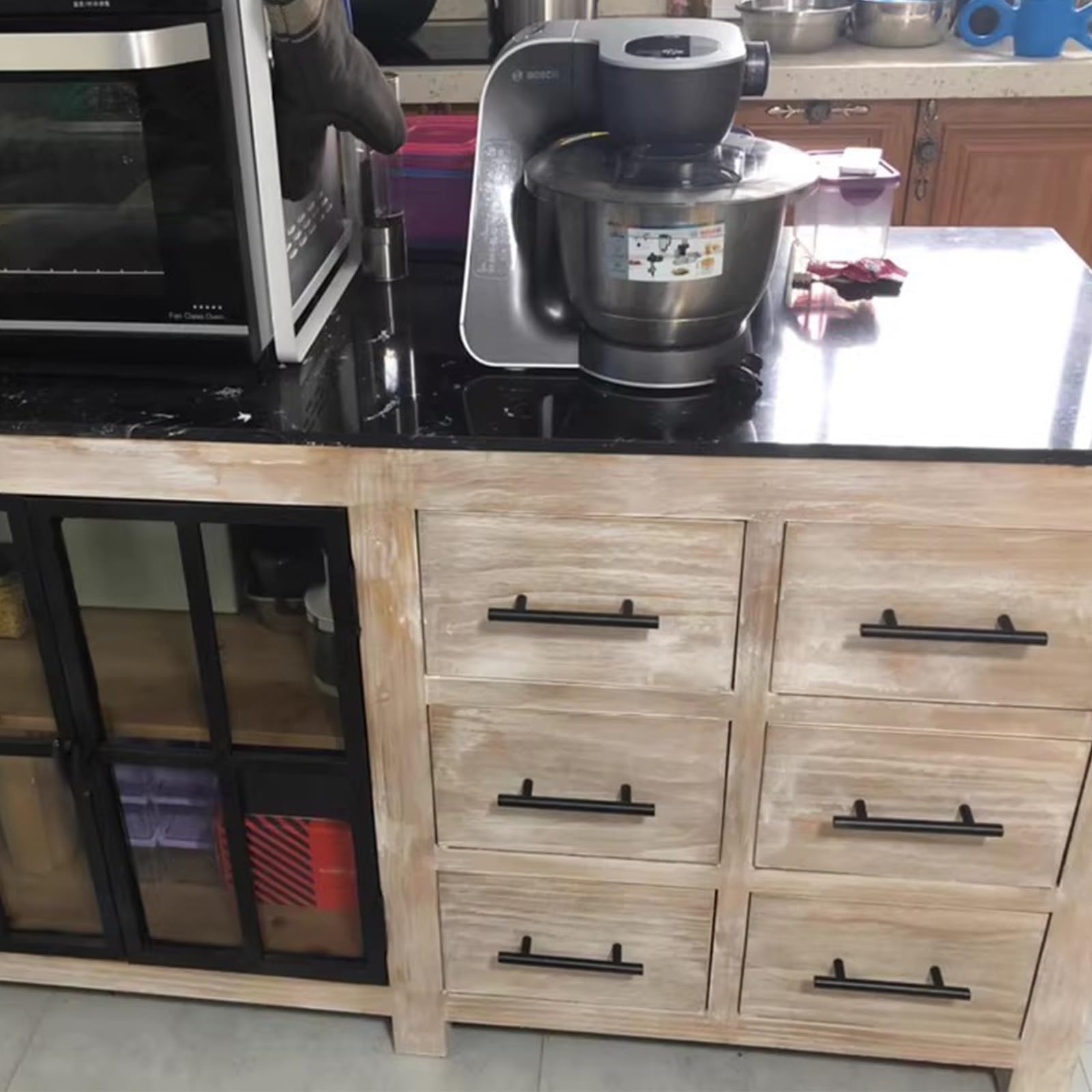 Unité d'îlot de Cuisine Buffet Buffet en Bois avec Portes, tiroirs et étagères, îlot de Cuisine Ferme Rustique