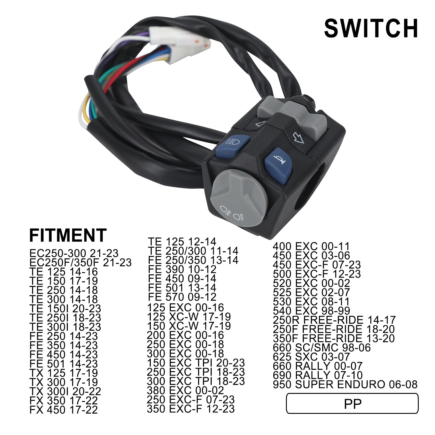 Interruttore Multifunzione Moto, Interruttore Pulsante Clacson, Interruttore Abbaglianti e Anabbaglianti con Cablaggio per EXC EXC-F EC TC Te Fe XCW Free-Ride Rally 125-540cc