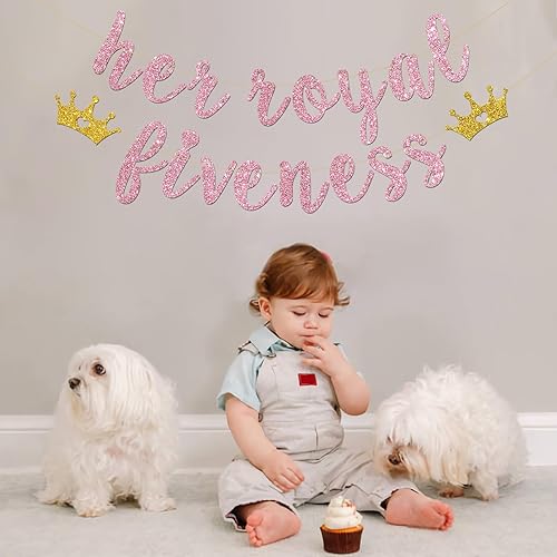 Miniatura 3 de Cartel con texto en inglés "Her Royal Fivenity" - Decoración de fiesta de cumpleaños número 5 para niñas, suministros de decoración de fiesta de