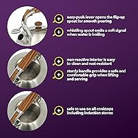 Vista 3 de Mr. Coffee Woodmont - Hervidor de té de acero inoxidable de 2 cuartos con mango de madera, hervidor silbante para estufa, tetera duradera de cocción