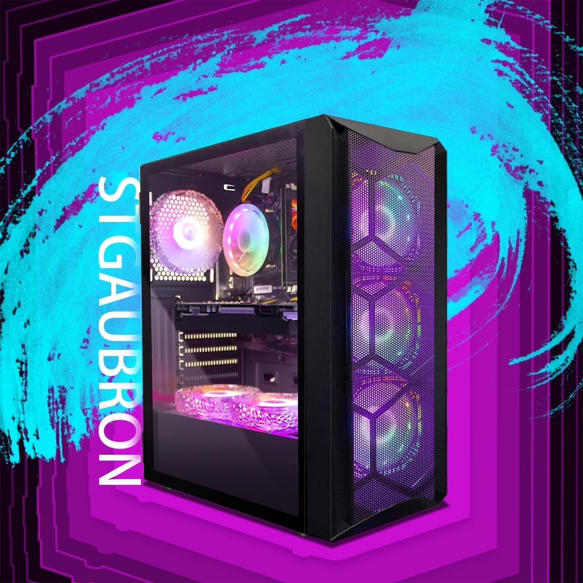 STGAubron Gaming PC Computer Desktop, Intel Core i7 8th Gen up to 4.1GHz, GeForce RTX 3050 6G, 16G DDR4, 1T SSD, WiFi 6, BT 5.2, RGB Fan x6, Windows 11 Home