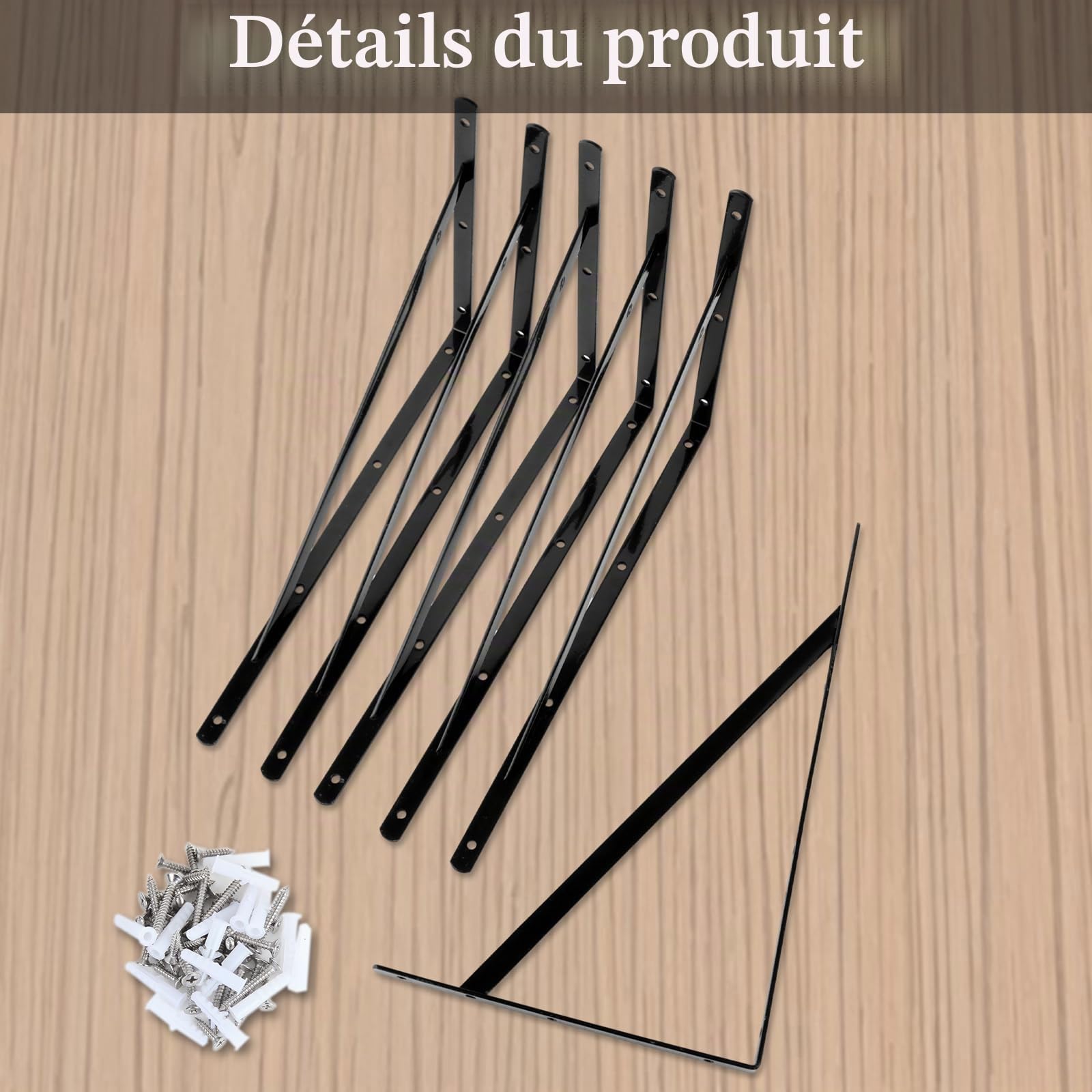 Lot de 12 supports d'étagère - 400 x 250 mm - En métal noir - Équerre pour charge lourde - Pour montage mural, établi, étagère de rangement