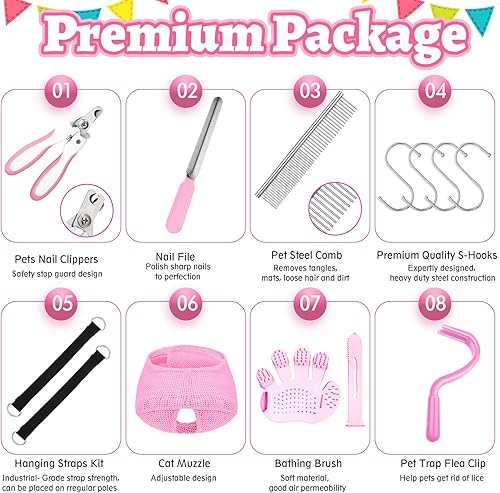 Miniatura 7 de Ferraycle Hamaca de aseo de mascotas 14 en 1 para perros y gatos, cortaúñas para gatos con bolsa de sujeción para hamaca para gatos, recortadora,