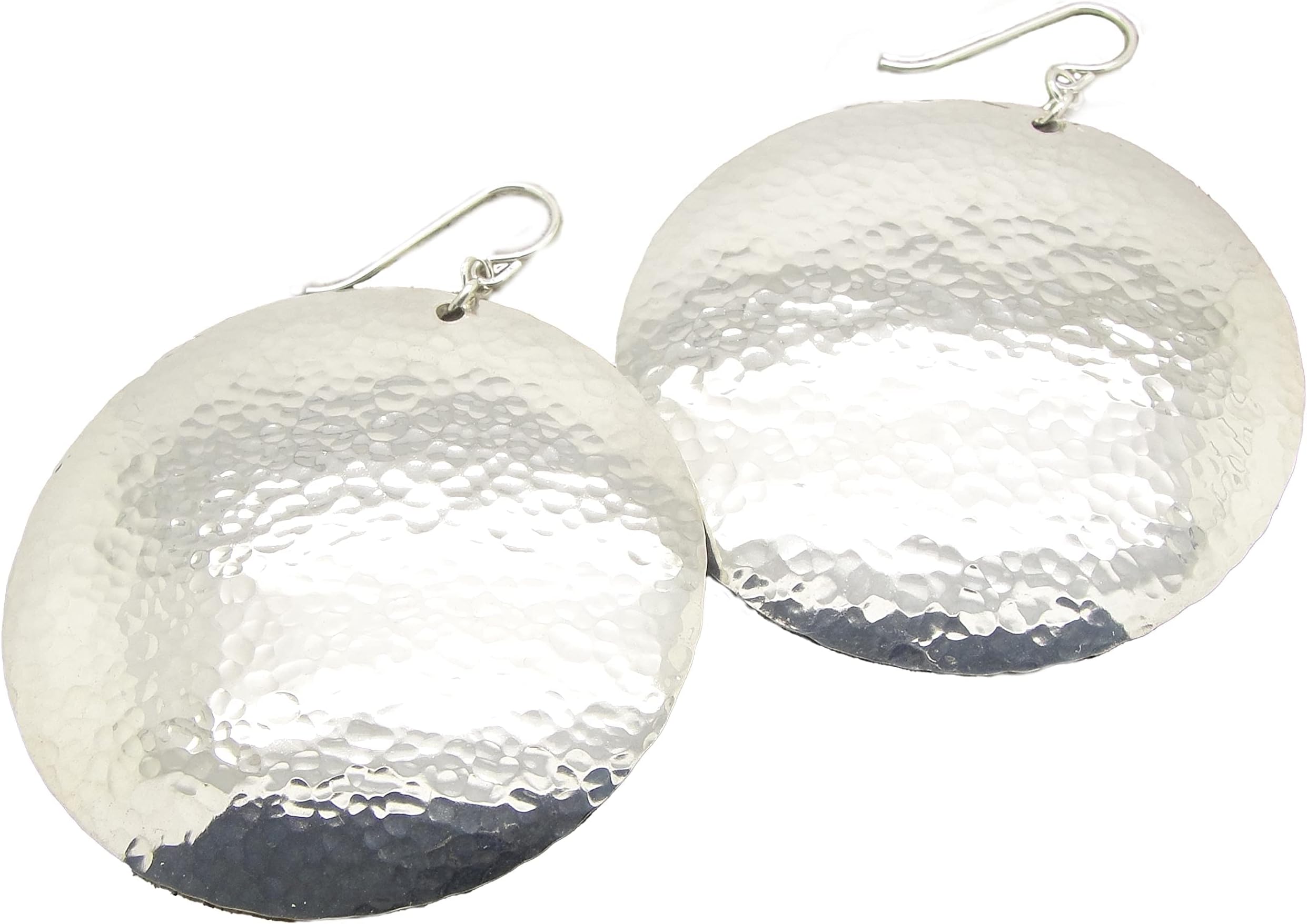 Extra Large 2 Inch Wide Sterling Silver Hammered Disc Earrings