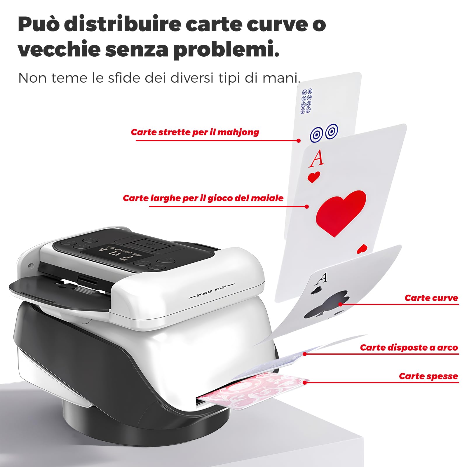 Trasmettitore automatico di carte e mixer per carte con funzione di rotazione a 360°, allocazione personalizzabile per molti giocatori, angolo di uscita versatile, compatibilità (con