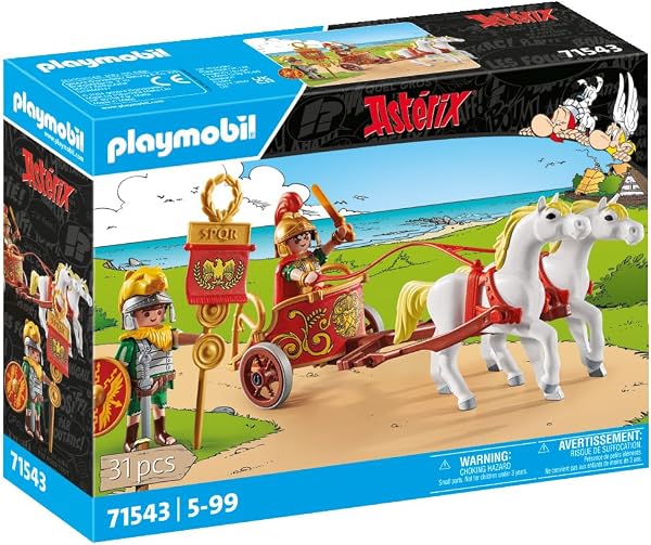 Playmobil 71543 Asterix: Roman Tank - Adventure in the Time of the Gauls - Includes Two Characters, A Roman Tank with Two Horses, Removable Helmets, Bracelets and Cape - From 5 Years Old - 2