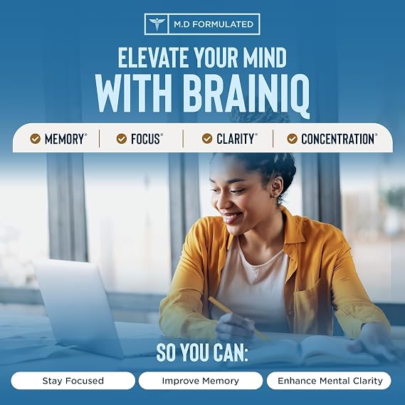 Relaxium BrainIQ Nootropic Brain Supplements | Memory Supplement for Brain Health | Cognitive Supplement & Memory Pill with Lion's Mane | L-threonine & Coffee Extract - 60 Count (Pack of 2)