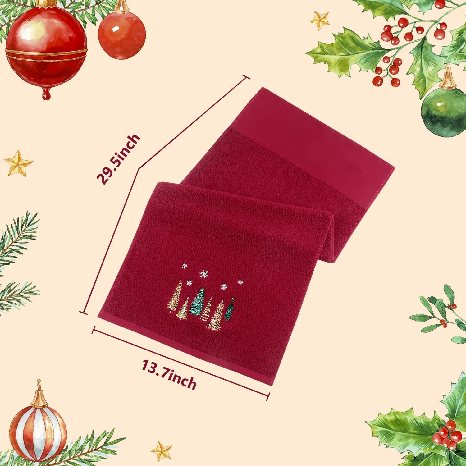Quera 3 Pack Christmas Hand Towels 100% Cotton Embroidered Red Bathroom Decor Decorative Kitchen Towels Set for Drying, Cleaning, Cooking, Holiday Towels Gift Set,13.7 x 29.5 inches - Image 7