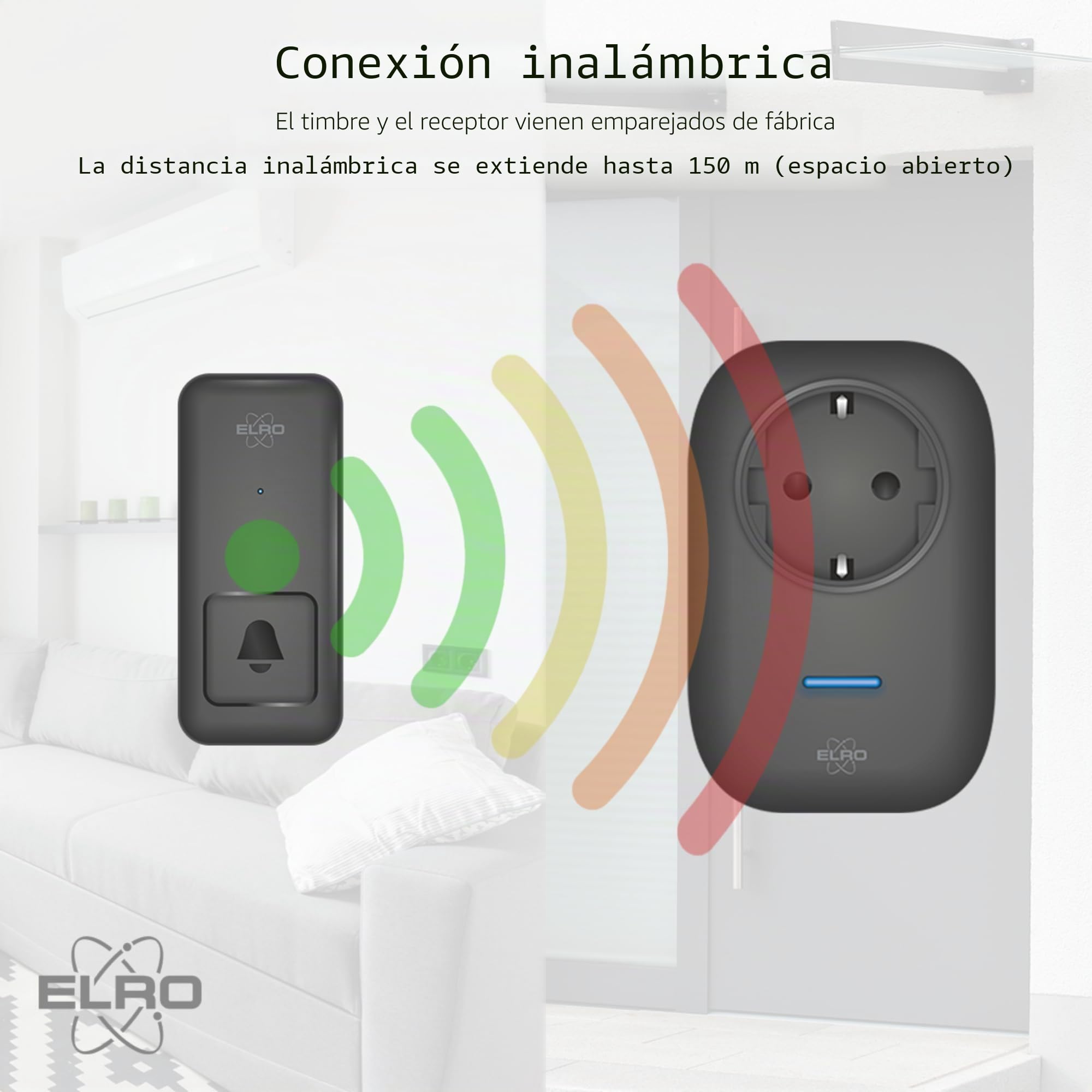 ELRO DB4000Juego de timbre cinético inalámbrico – Versión para los Países Bajos – con 2 receptores enchufables con toma de corriente – No necesita pilas