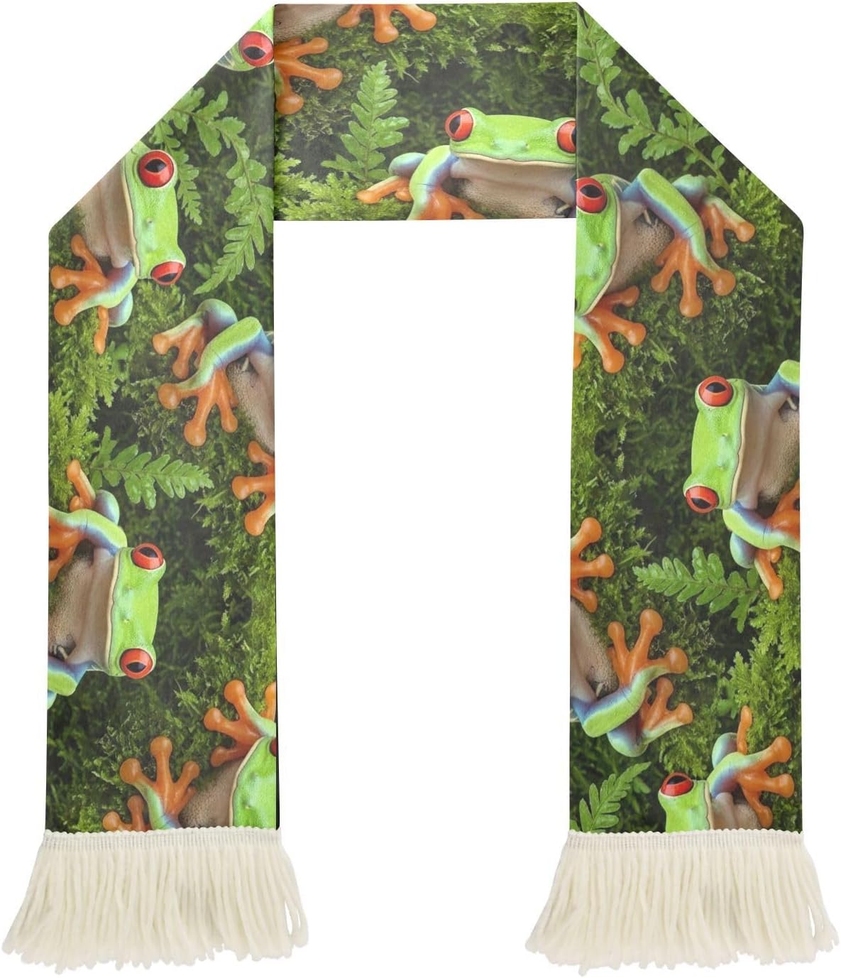 CHIFIGNO Tree Frogs Green Sports Fan Scarf for Games, Quick Dry Polyester Fabric for Wiping Sweat with Team Spirit Fringe