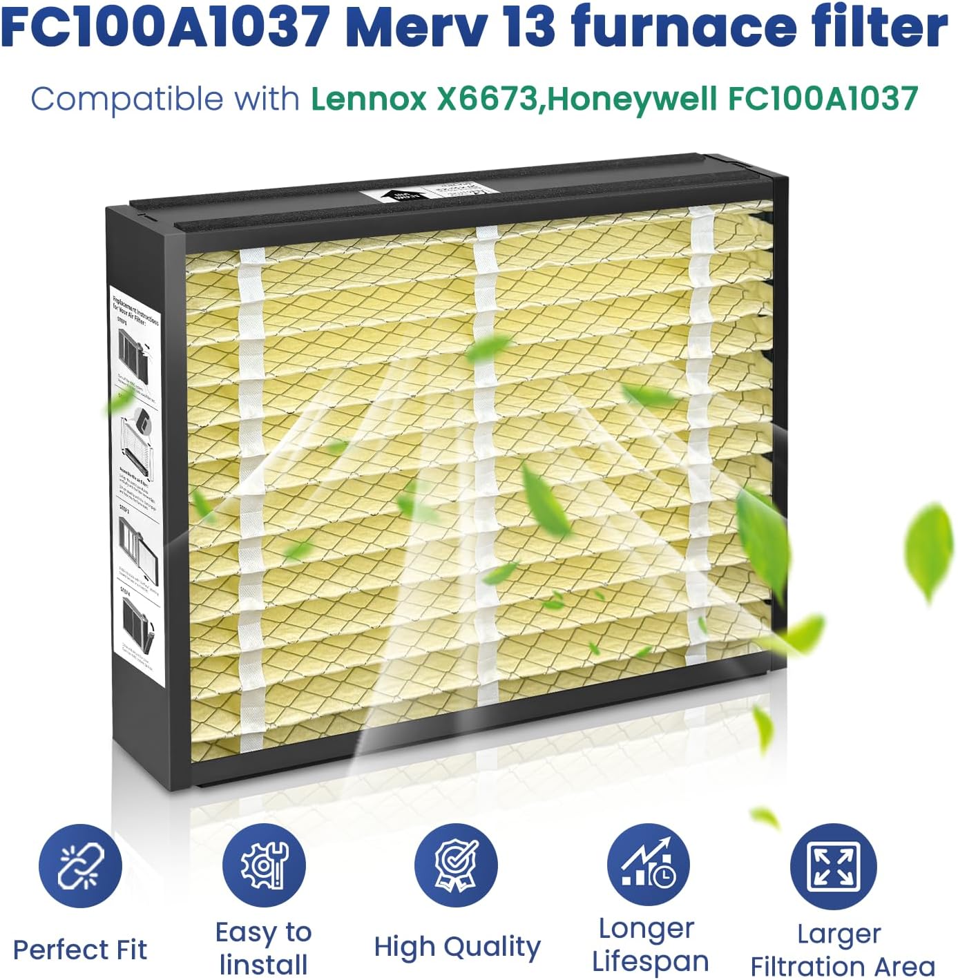 2-Pack 20x25x4 Air Filter MERV 13 Superior Pet & Allergy Defense, Pleated HVAC AC Furnace Filters Compatible with Honeywell FC100A1037 and More (Actual Size: 19.88 x 24.75 x 4.38inch)