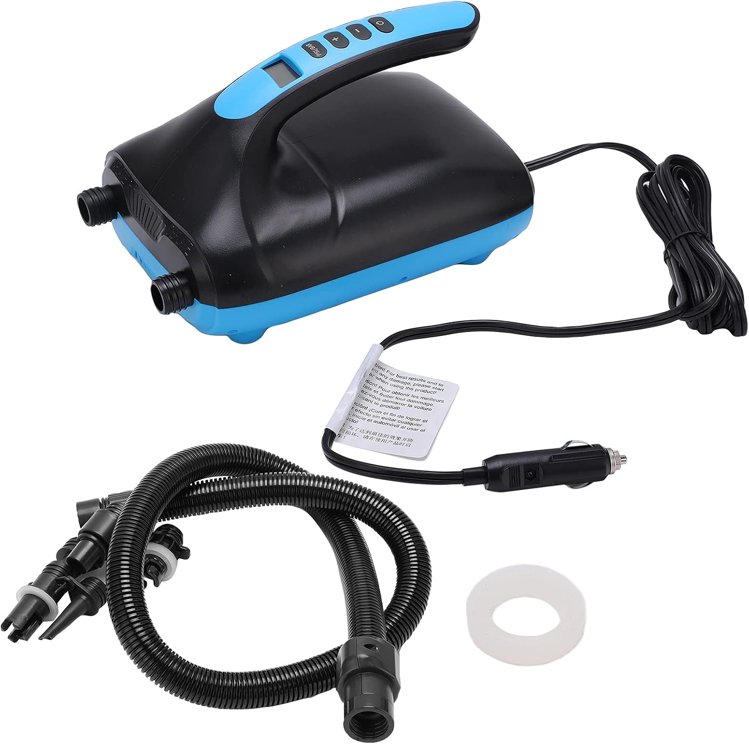 Electric Air Pump for Inflatables, 20PSI High Pressure Digital LCD Display Air Mattress Pump, Portable 12V DC Inflator with 5 Nozzles for Paddle Boards Boats Rafts