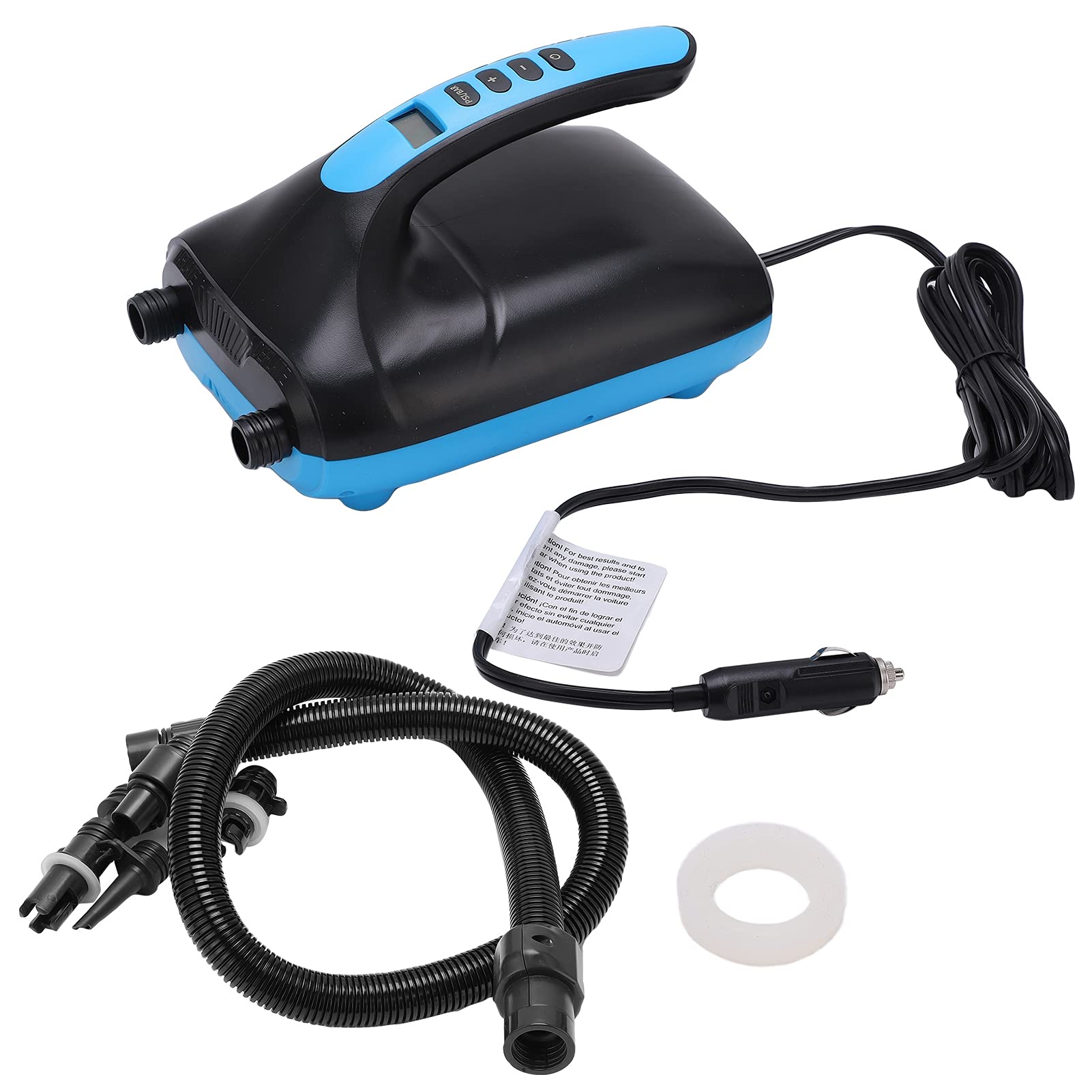 Elektryczna Pompa Powietrza do Pontonów, Wysokociśnieniowy Cyfrowy Wyświetlacz LCD o Mocy 20PSI, Pompka do Materaca, Przenośny Inflator 12 V DC z 5 Dyszami Desek Wiosłowych, łodzi, Tratw,