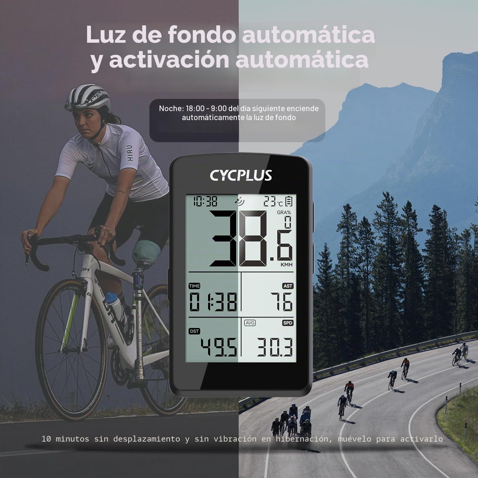 CYCPLUS GPS Ordenador para bicicleta, Ordenador de ciclismo ANT+ GPS con Bluetooth 5.0, pantalla LCD de 2,8 pulgadas, cuentakilómetros con más de 100 horas de duración de batería y retroiluminación
