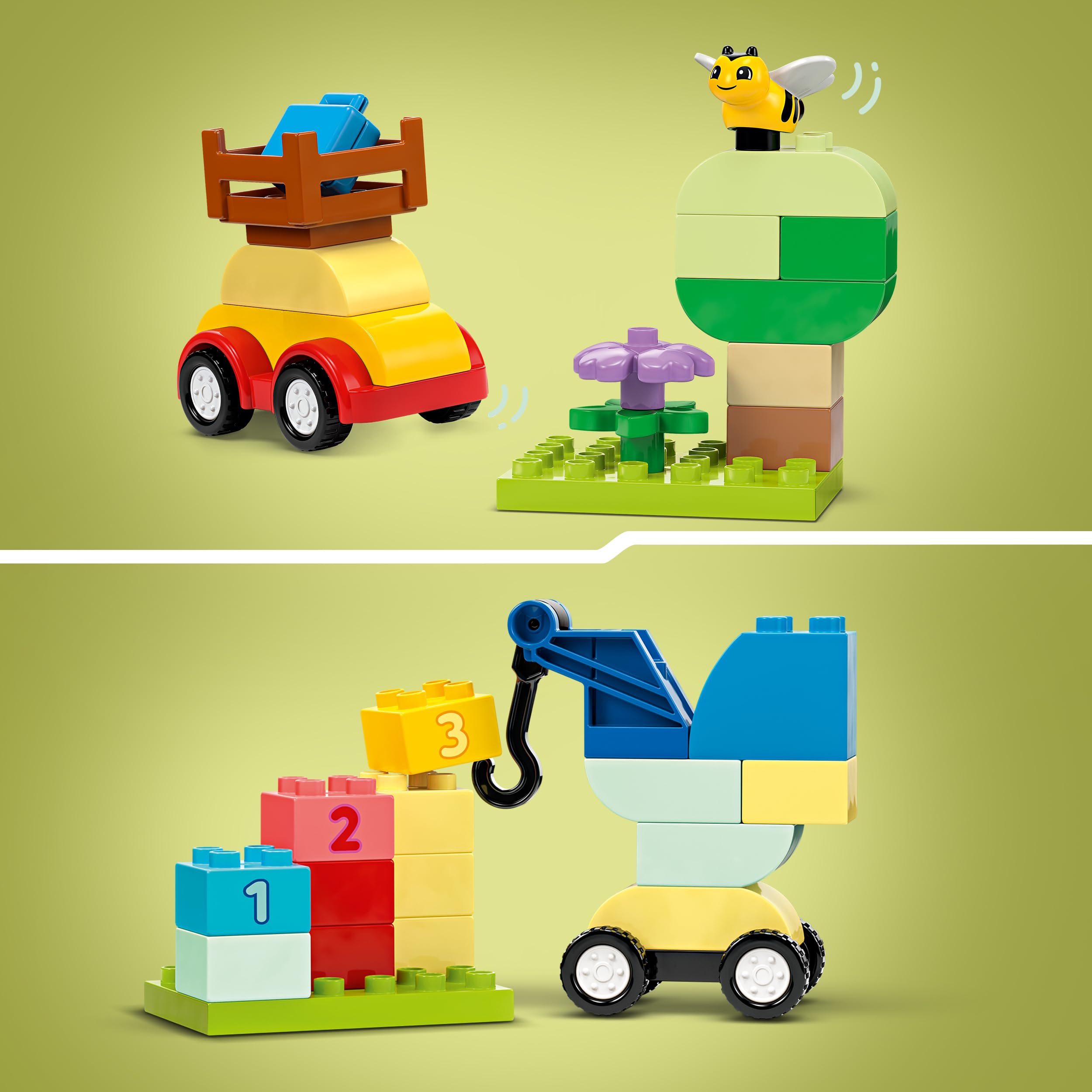 LEGO DUPLO Pudełko w kształcie klocka z autami i ciężarówkami, Kreatywna Zabawka dla Dziecka od 18 Miesięcy, Zestaw Edukacyjny dla Chłopca, Dziewczynki, Prezent dla Malucha i Przedszkolaka, 10439