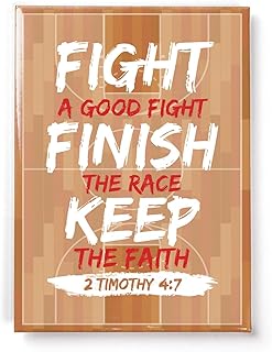 Christian Basketball Scripture Magnets - 2 Tim 4:7, 2.5' x 3.5' Inspirational Bible Verse Magnets for Kitchen & Fridge