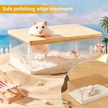 Hamster Sand Bath, Hamster Sand Bathroom Transparent Acrylic Sand Container With Wooden Ladder Small Animals Digging Sand Box Hamster Accessories