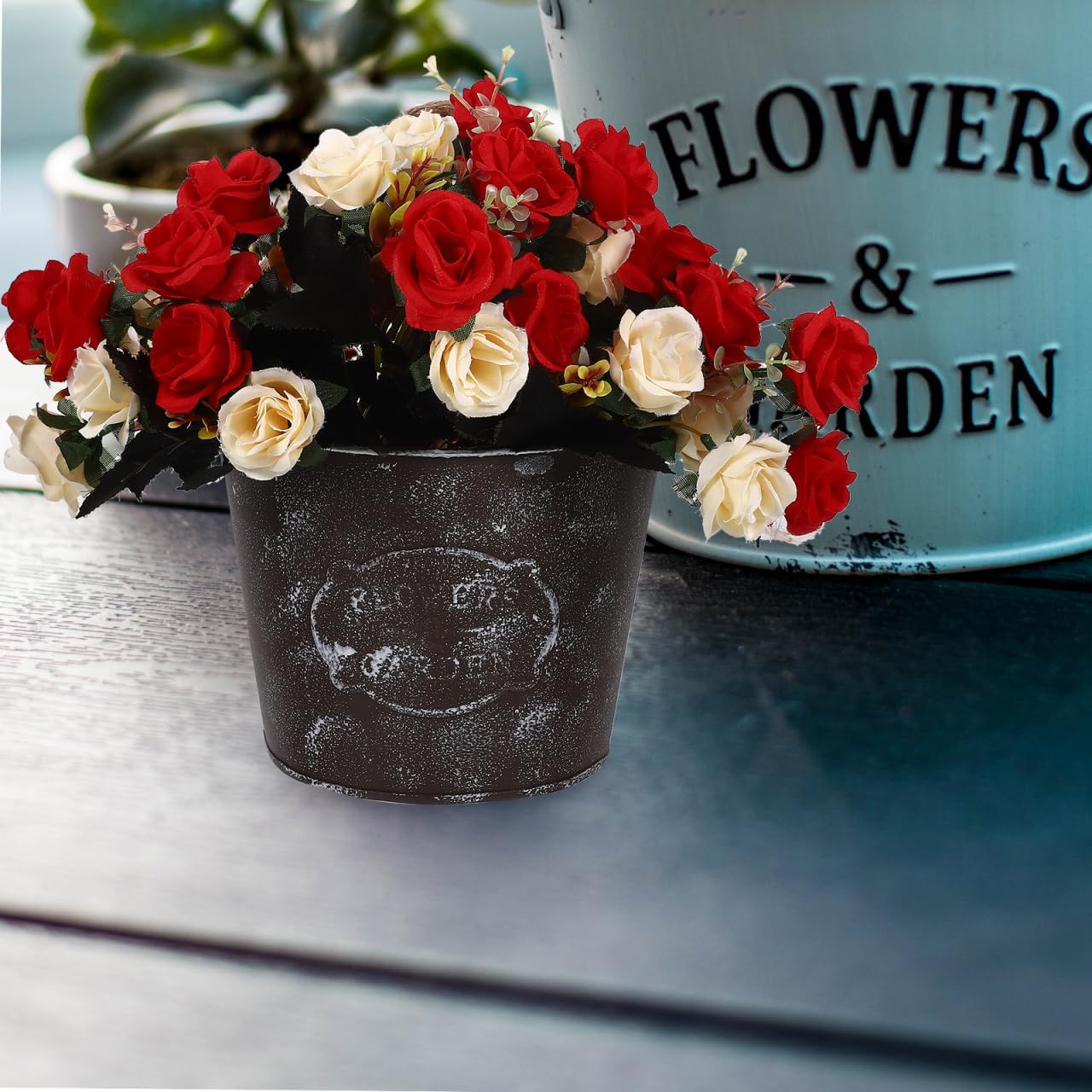 Abaodam Wall Hanging Flowerpot Rustic Iron Wall-Mounted Planter with Durable Rope for Indoor and Outdoor Garden Patio Home Decor 7.08X5.39X4.48 Inch Set of 2