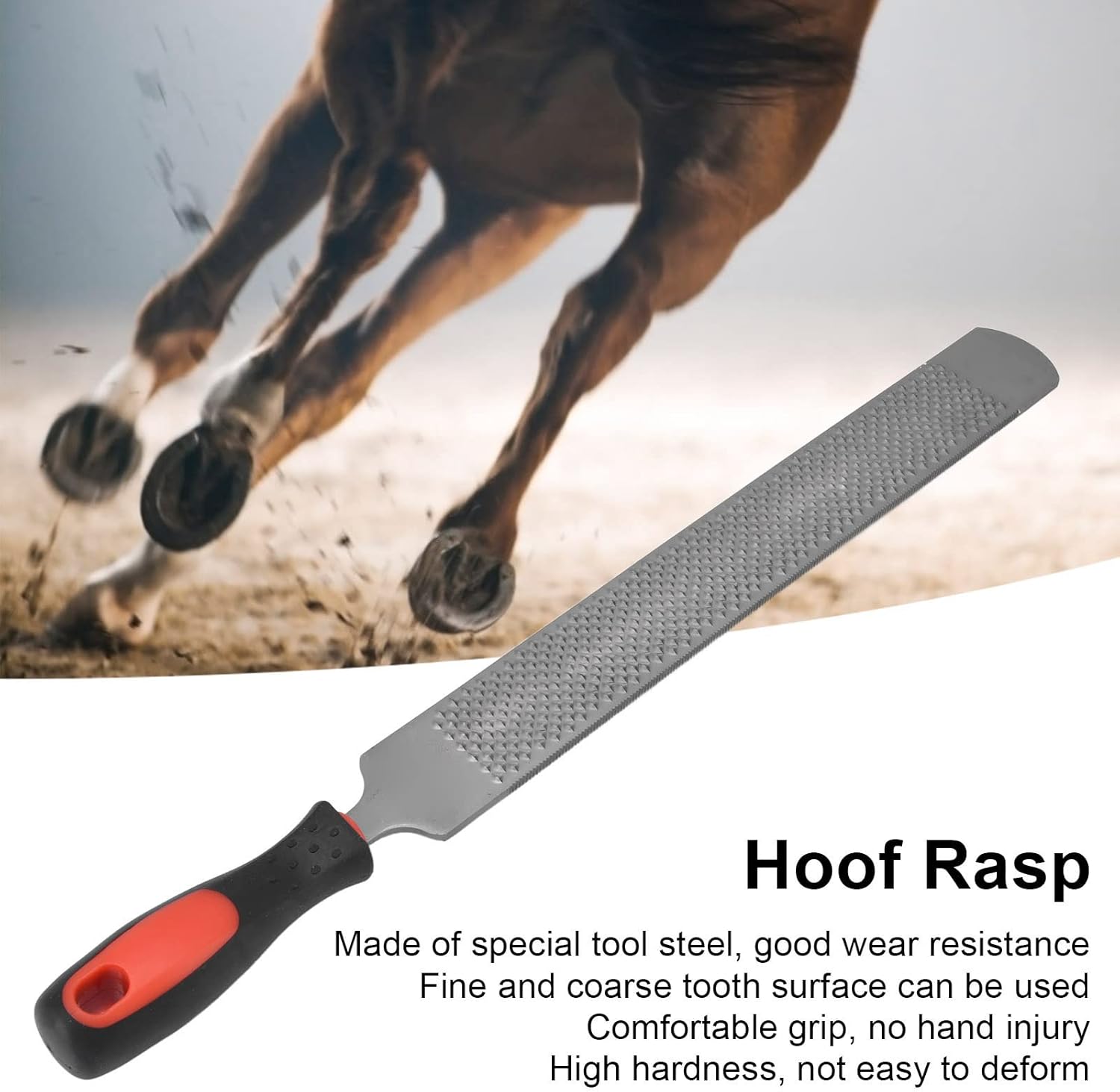 19.29in Hoof Rasp, High Hardness Low Alloy Tool Steel Horseshoe File with Rubber Handle, Farrier File Tool for Foals, Ponies, Miniature Horses, Mules