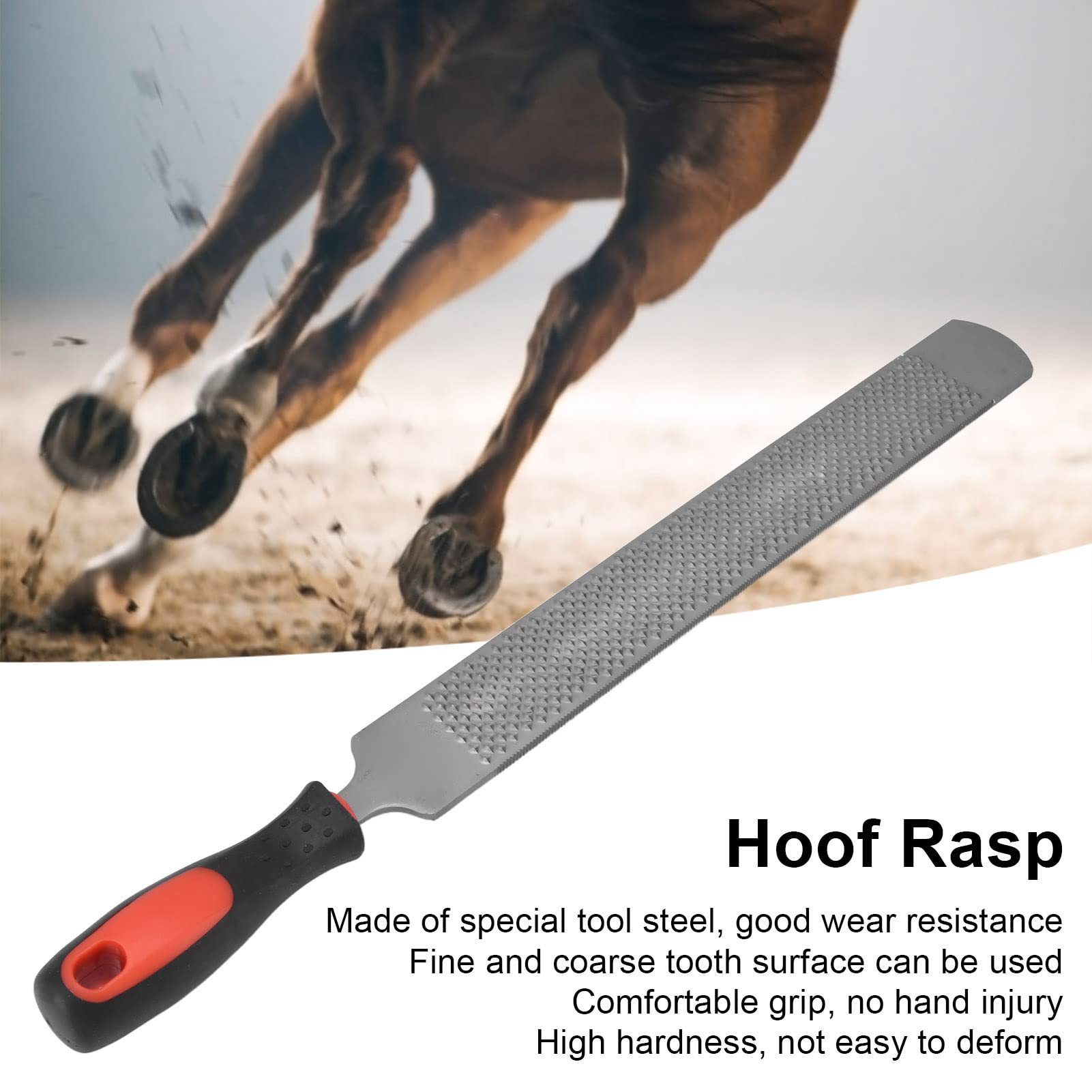 flexman 49cm Horseshoe File, Low Alloy Tool Steel Horse Rasp File Tool with Handle Shoeing Tools for Repairing Horse Goat Cow Donkey Animal Hooves