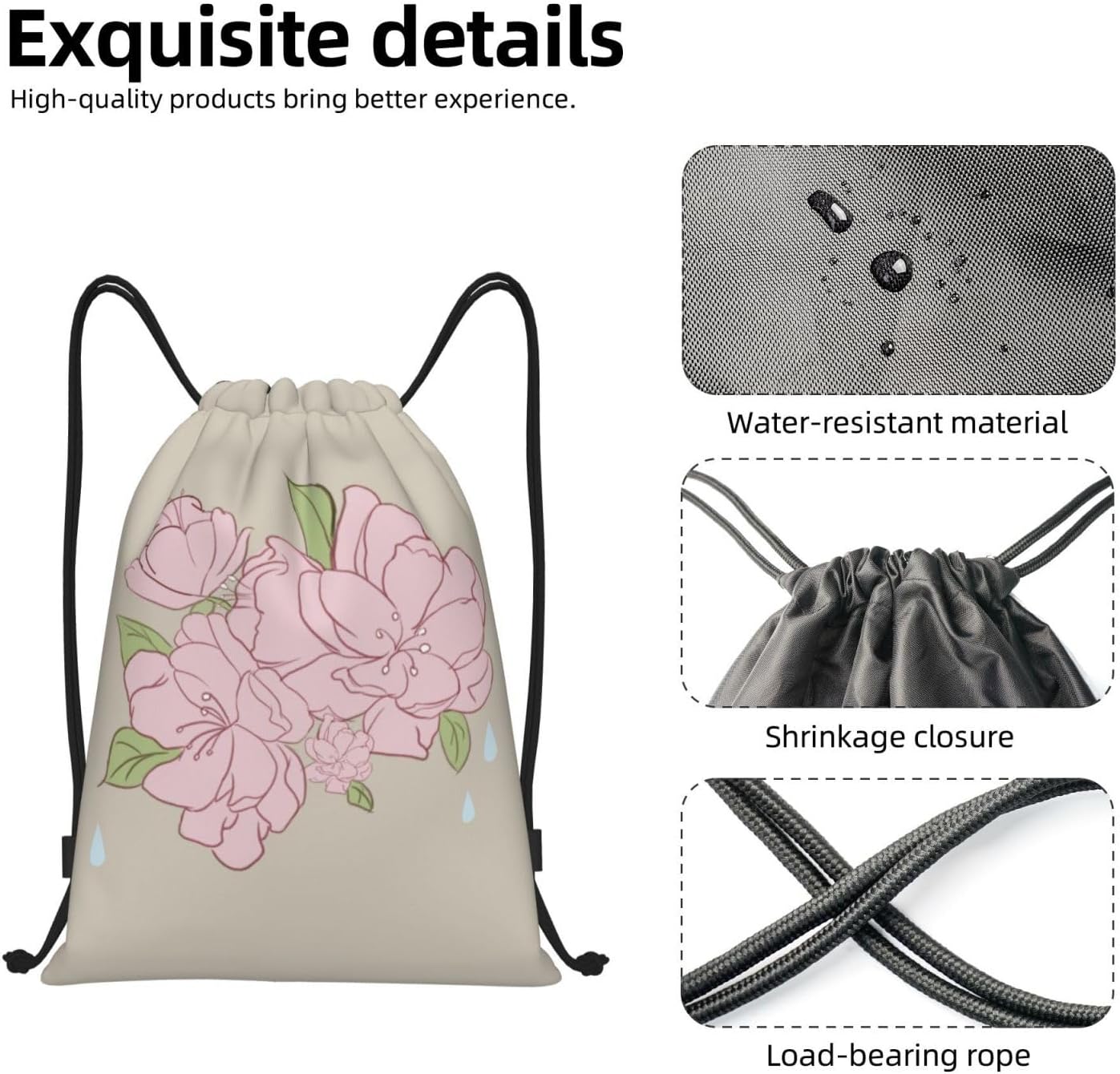 Divided Peach Blossoms Foldable drawstring backpack, lightweight storage bag - large-capacity fitness travel bag image 5