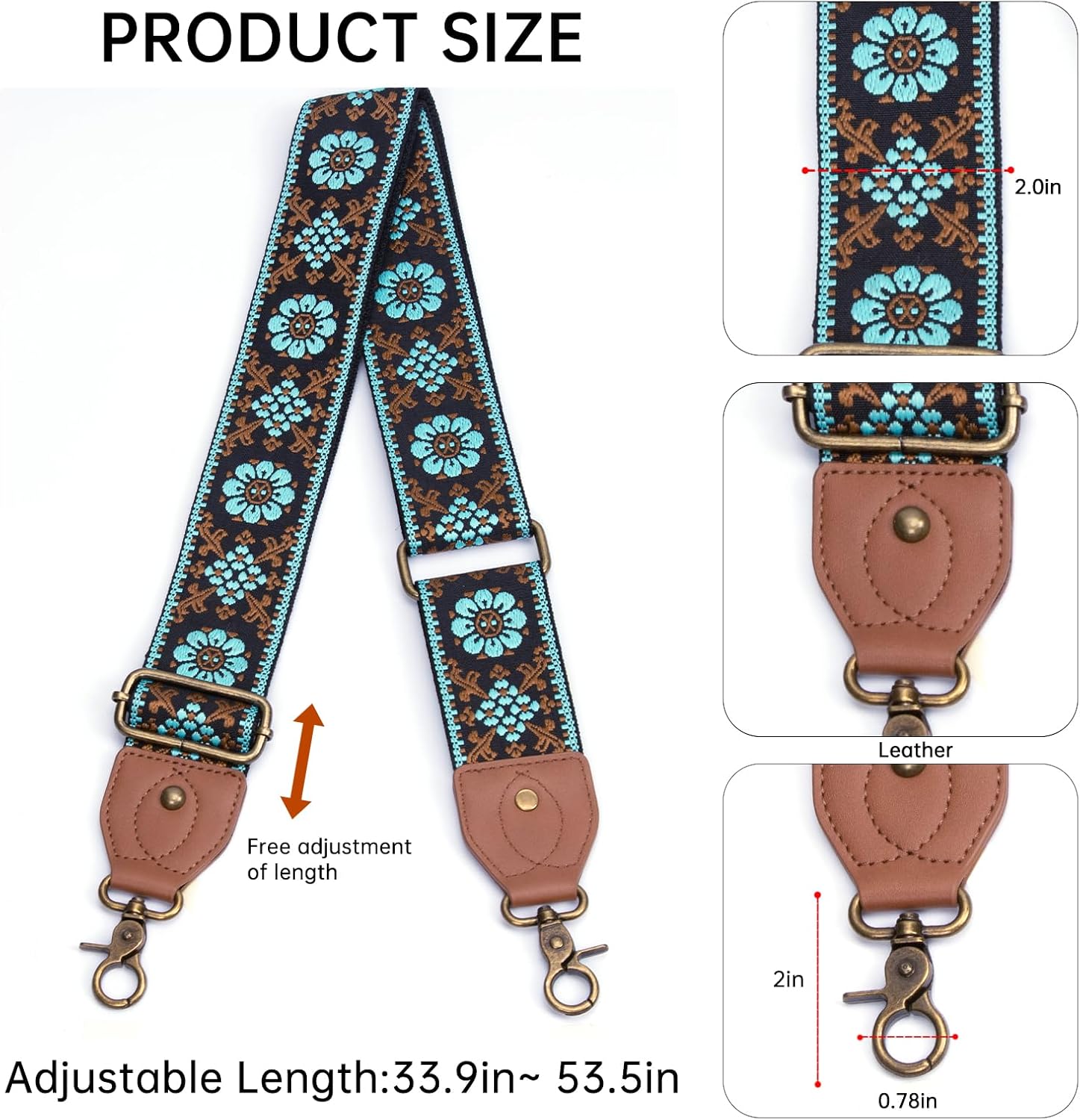 Purse Strap Replacement Crossbody Adjustable Bag Strap Retro Jacquard Embroidery Wide Shoulder Strap for Women Handbags - Image 2