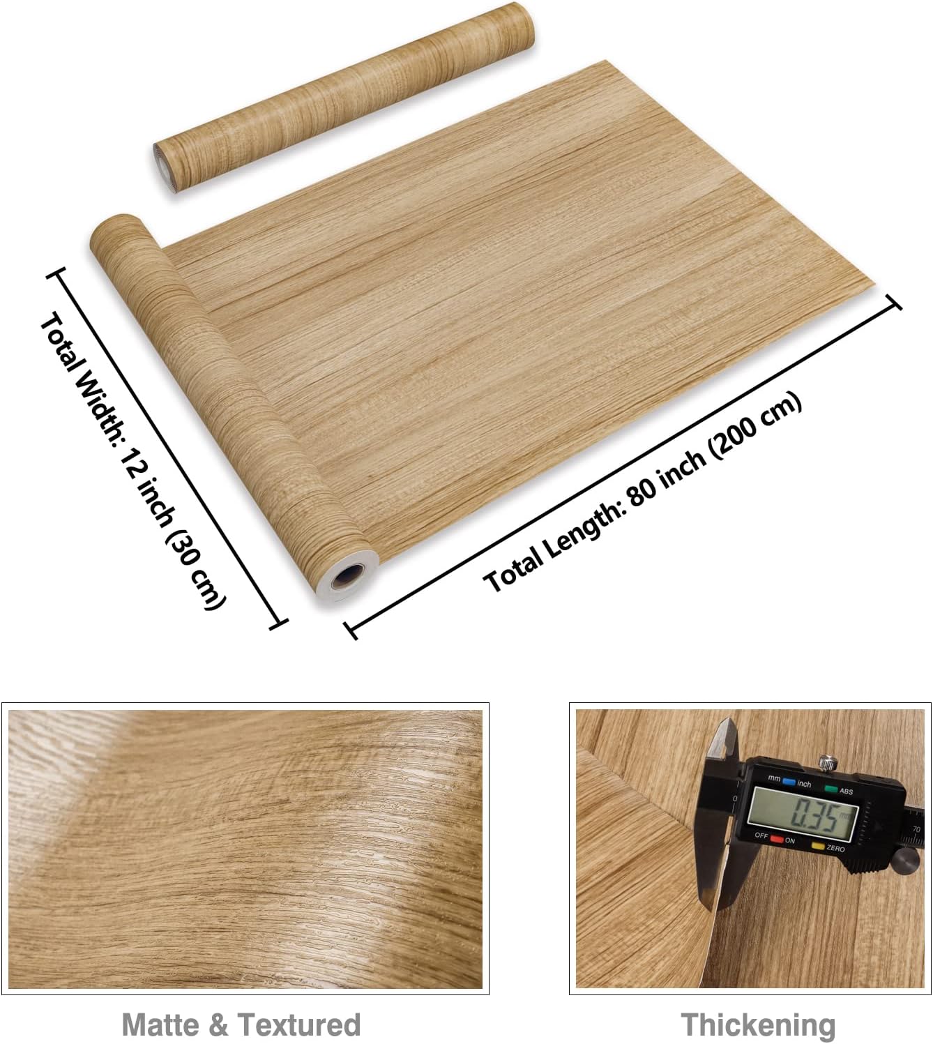 CRE8TIVE Thick Brown Wood Contact Paper Peel and Stick Wood Wallpaper 12"x80" Textured Removable Self Adhesive Wood Grain Contact Paper for Countertops Waterproof Wood Vinyl Wrap for Kitchen Cabinets