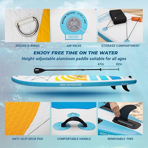 Miniatura 7 de Overmont Inflatable Stand Up Paddle Board with Premium SUP Accessories, 106 Wide Durable Design, Non-Slip Stable Deck for Youth & Adults of All
