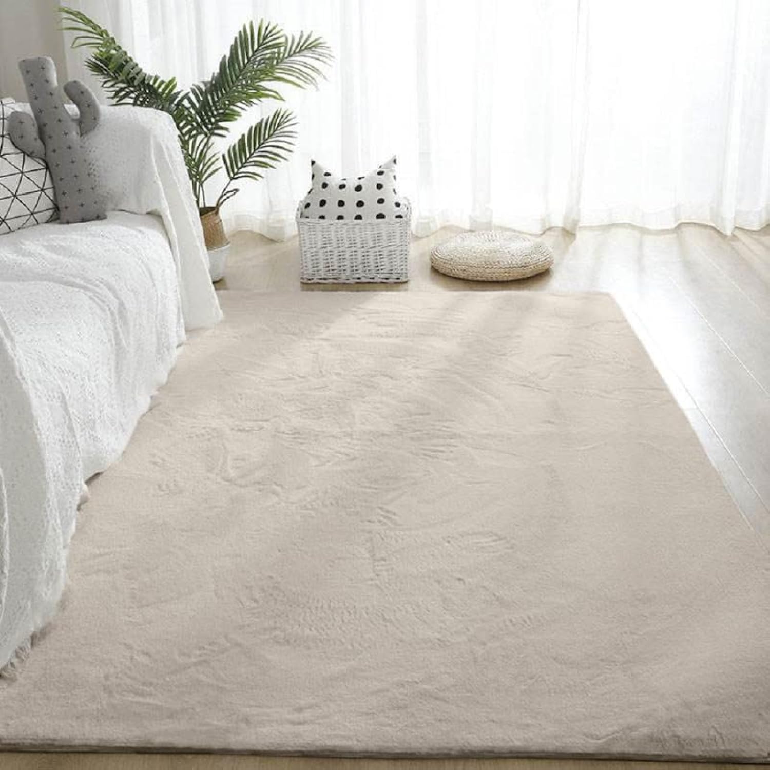 Jun Wei Carpet Soft Rabbit Fur Area Rug Carpet Living Room Bedroom Rugs And Mats Rectangle Soft Touch Carpet 80X150 Cm Light-Beige