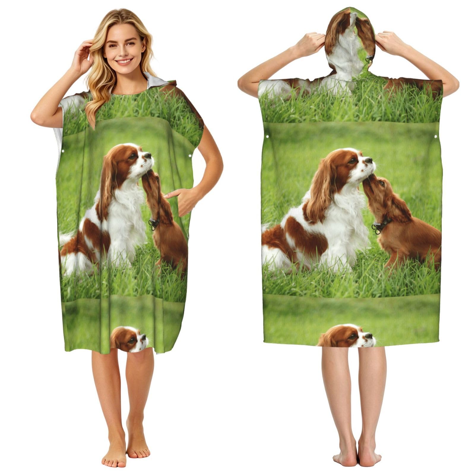 Poadnly Cavalier King Charles Spaniel, Adult Hooded Beach Towel 90 x 110 cm,Changing Bath Robe, Surf Poncho Towel For Women Men