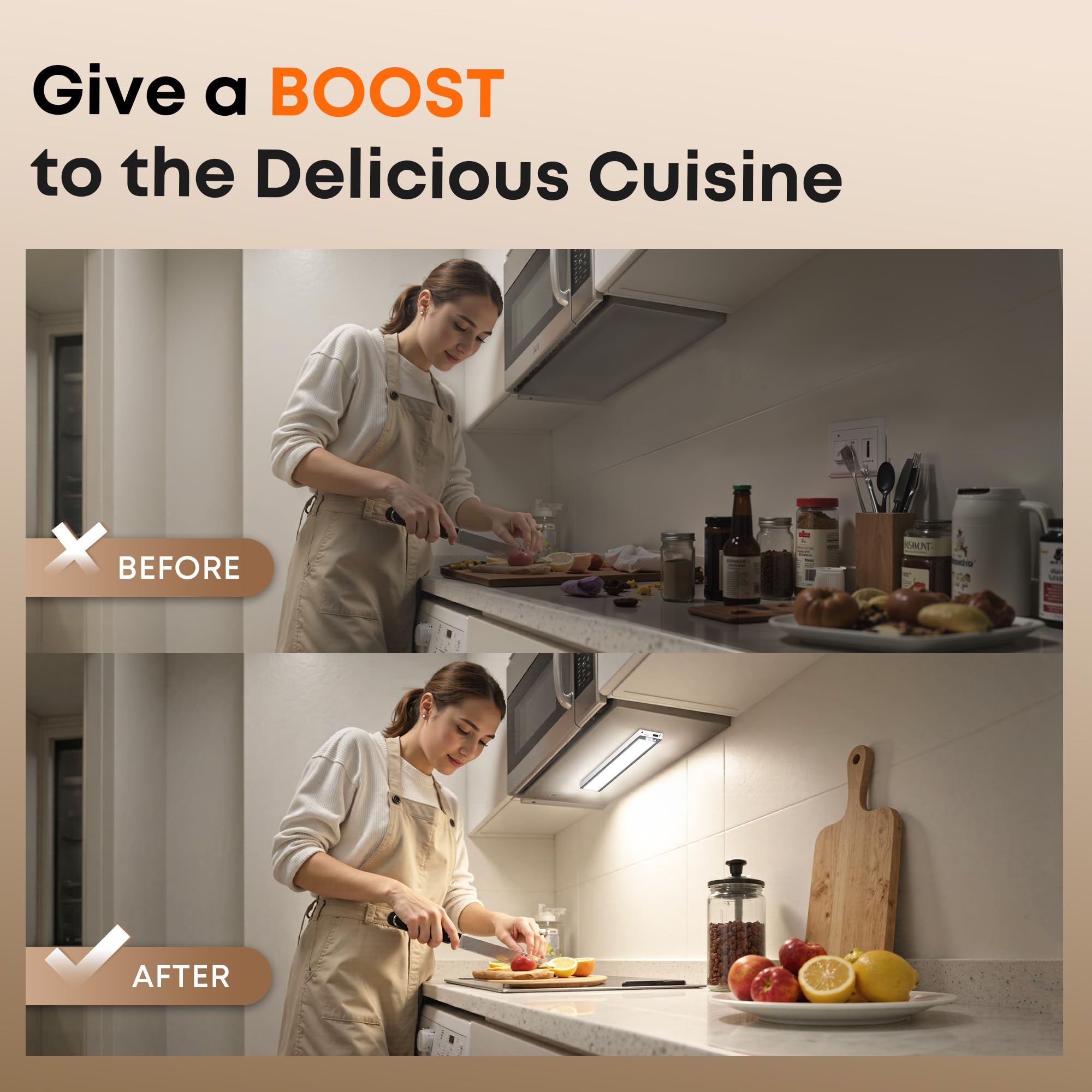 LROLTEF Luce LED Sottopensile Cucina 21CM 1500mAh 3 Temperature Colore 32 LED Sensore di Movimento per Luci - Luce Armadio Lampada Dimmerabile per Cucina Scale Soggiorno Bagno|2 Pezzi