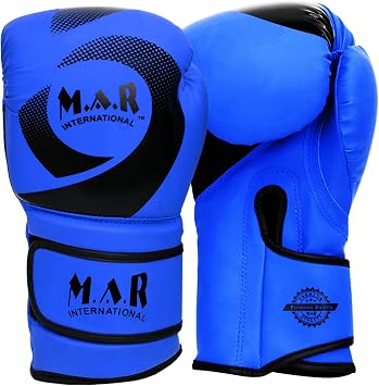 MAR | Boxing & Kickboxing Gloves for Men, Women & Kids | Rex Leather, Thumb Lock, Sparring, Training & Bag Work Gloves | MMA, M Boxing Gloves Kids Training for Men Women & Children 8oz- Blue