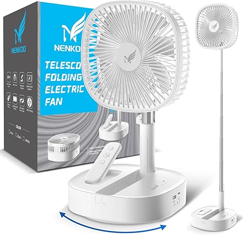 Nenkoo Ventilador a pilas, ventilador oscilante portátil de 8 pulgadas, 12500 mAh con control remoto de temporizador de 4 velocidades, ventilador de