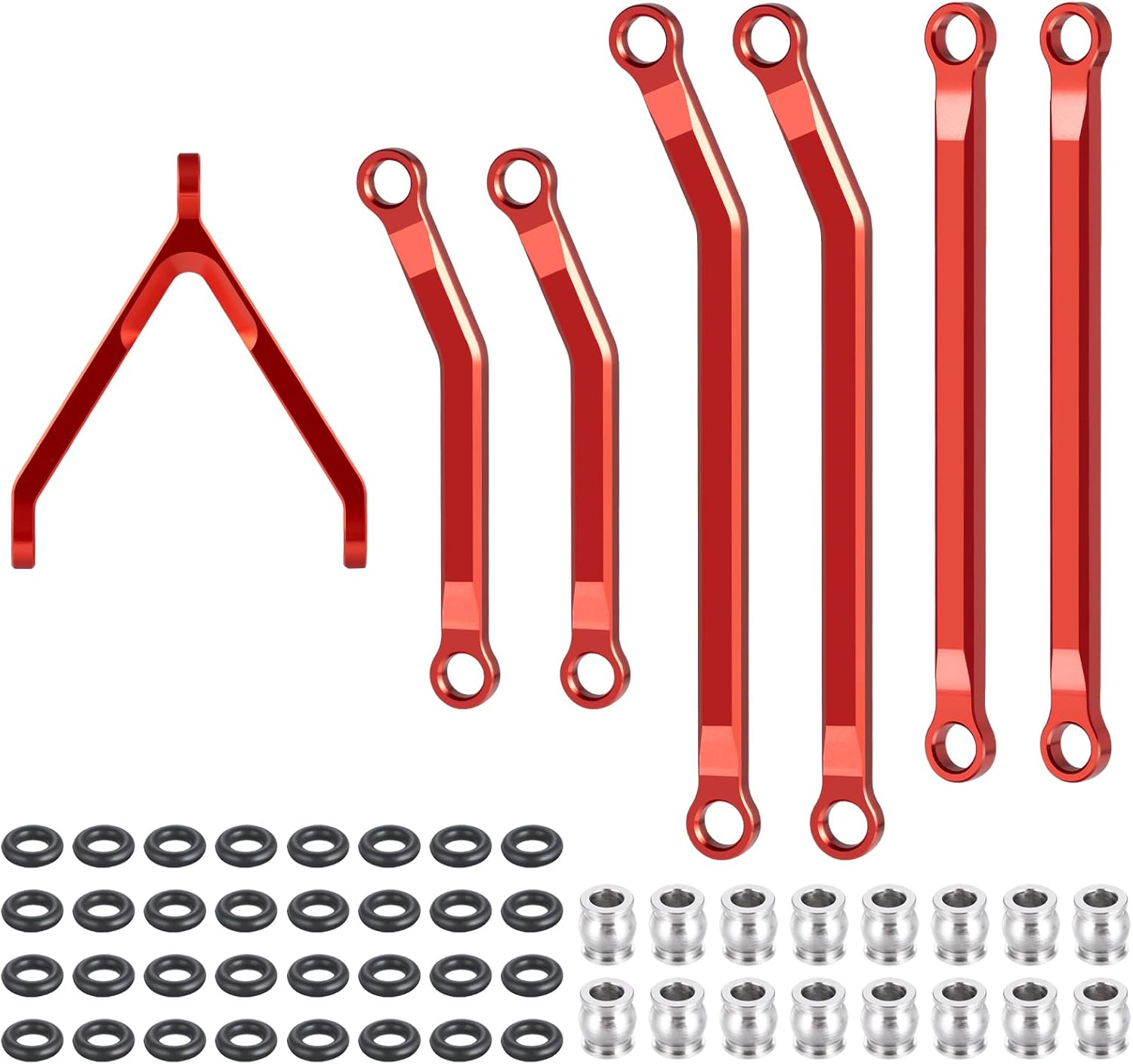 QUE-T Aluminum Chassis Links High Clearance Suspension Link Set for 1:24 Axial SCX24 GX 470 RC Crawler Car (Red)