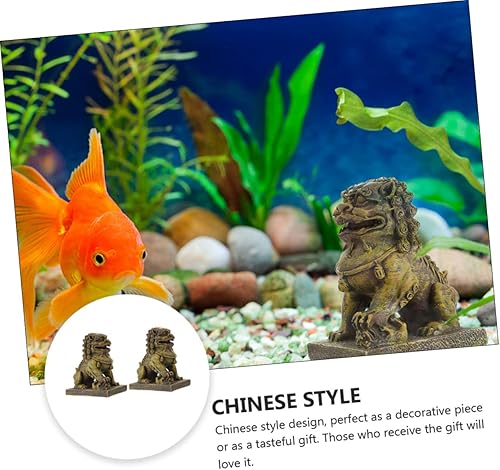 Miniatura 8 de Happyyami 2 piezas de adorno de león micro paisaje acuario decoración manualidades con diseño chino símbolo de fuerza y prosperidad para peceras y